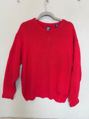 GAP vintage 90s 100% cotton oversized Vibrant Red Textured Knit Sweater